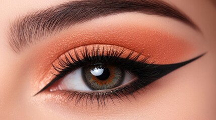 Fototapeta premium Close up of a woman s eye featuring striking lashes bold eyeliner and expertly applied makeup