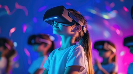 Children engaged in virtual reality exploring technology and creativity within a contemporary educational setting