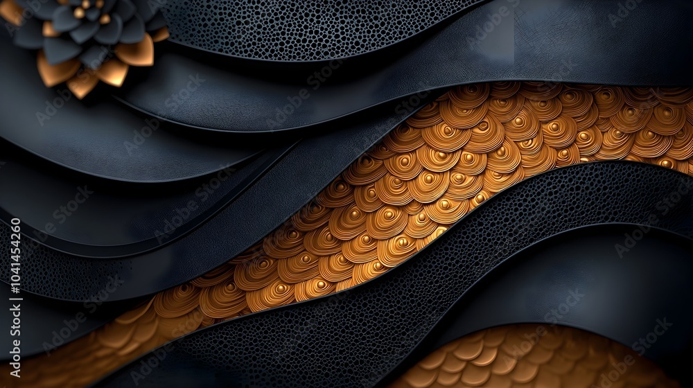 Aufkleber stunning 3d abstract fractal texture with intricate mesmerizing patterns in shimmering gold and slee
