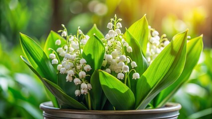 Captivating Tilt-Shift Photography of Lily of the Valley Plant with Delicate White Flowers and Vibrant Green Leaves for Nature Lovers and Garden Enthusiasts
