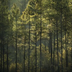 Fototapeta premium A gentle breeze moving through tall pine trees