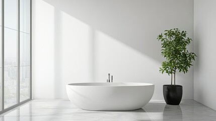 Contemporary bathroom with sleek fixtures and clean design, no people, open space for text