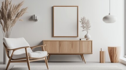 Empty Frame Mockup in Minimalist Living Room