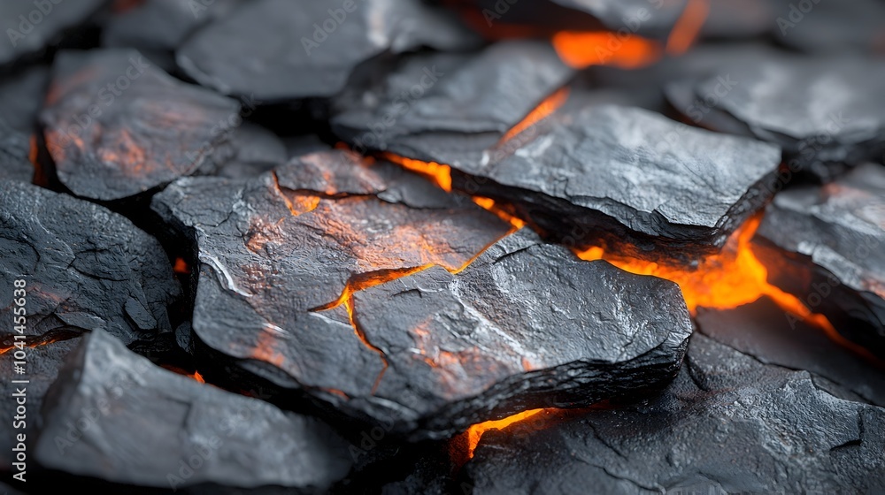 Poster organic 3d lava rock texture with deep cracks and glowing orange veins raw and dynamic natural backg
