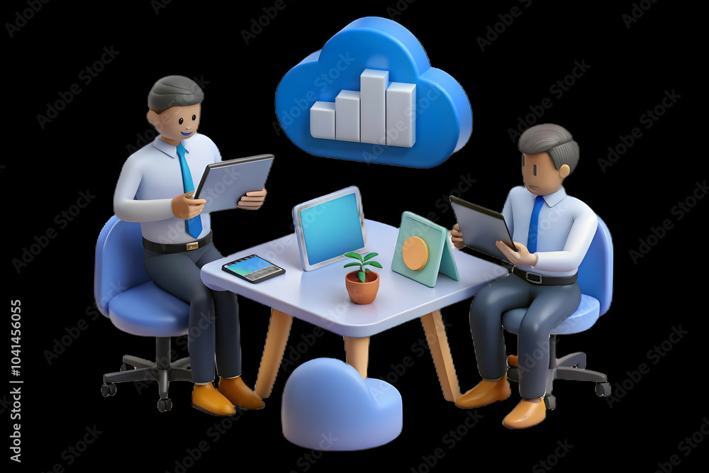 Poster project managers cloud based gantt charts tablet meeting room candid shot reviewing updating cloud n