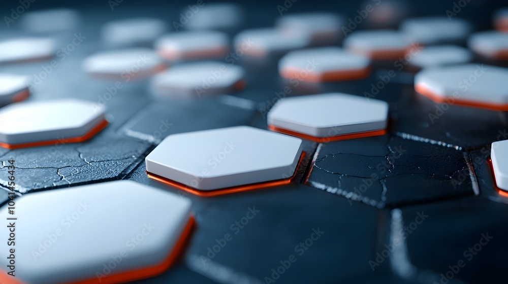 Poster ultra modern 3d hexagonal grid with metallic surfaces conveying a futuristic and high tech visual fe