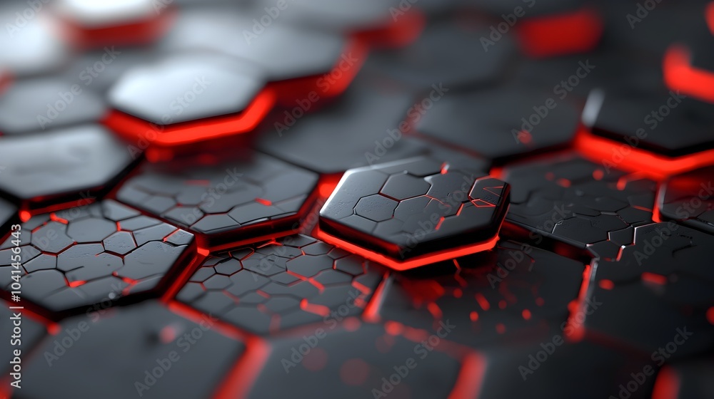 Poster striking 3d hexagonal grid with sleek metallic surfaces showcasing a futuristic and high tech aesthe