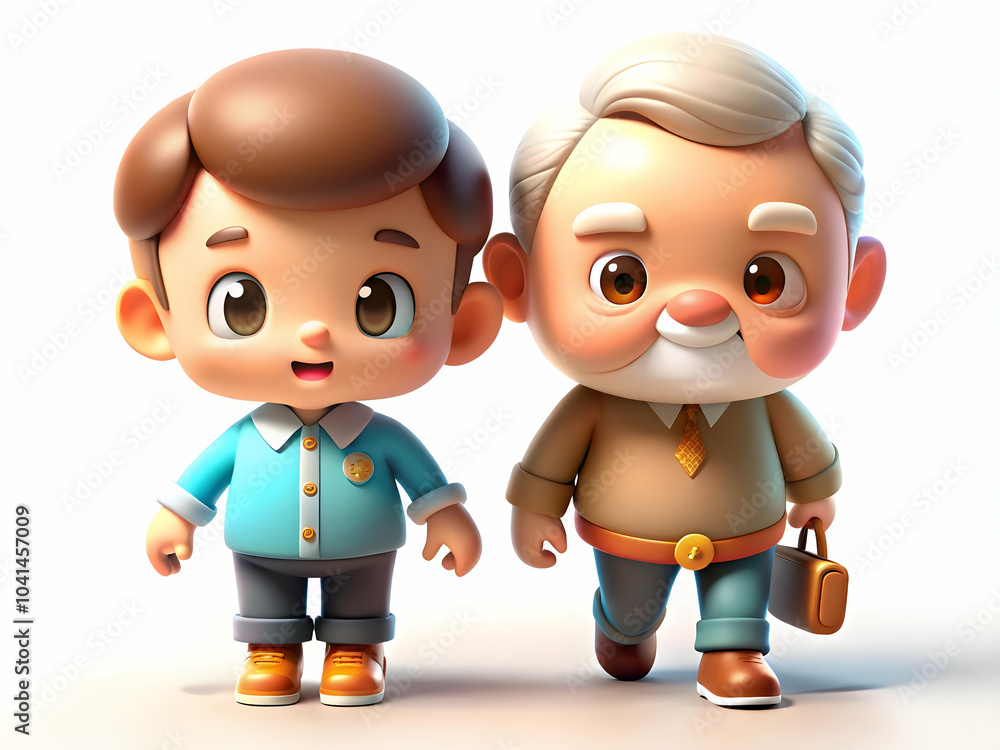Poster beige background two generations walking side by side image symbolizing unity growth support multi-g