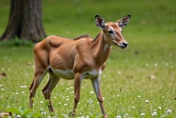 Obraz premium The Graceful Antelope Moving Gracefully in Its Natural Habitat Amidst Verdant Landscapes