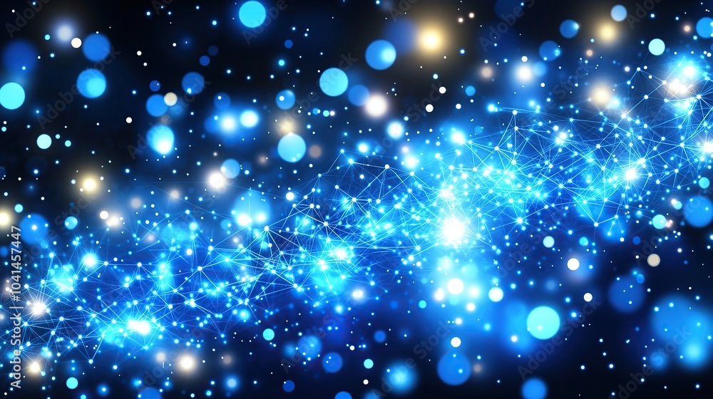 Aufkleber abstract blue background with connected dots and bokeh lights.