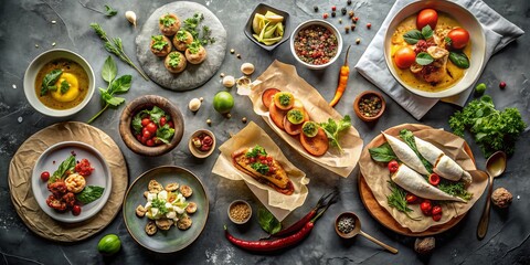 Fototapeta premium Soft Grey Paper with Grainy Texture as a Background for Gourmet Food Photography, Delicious Dishes, Culinary Art, Elegant Presentation, Food Styling, Textured Surfaces, Natural Light