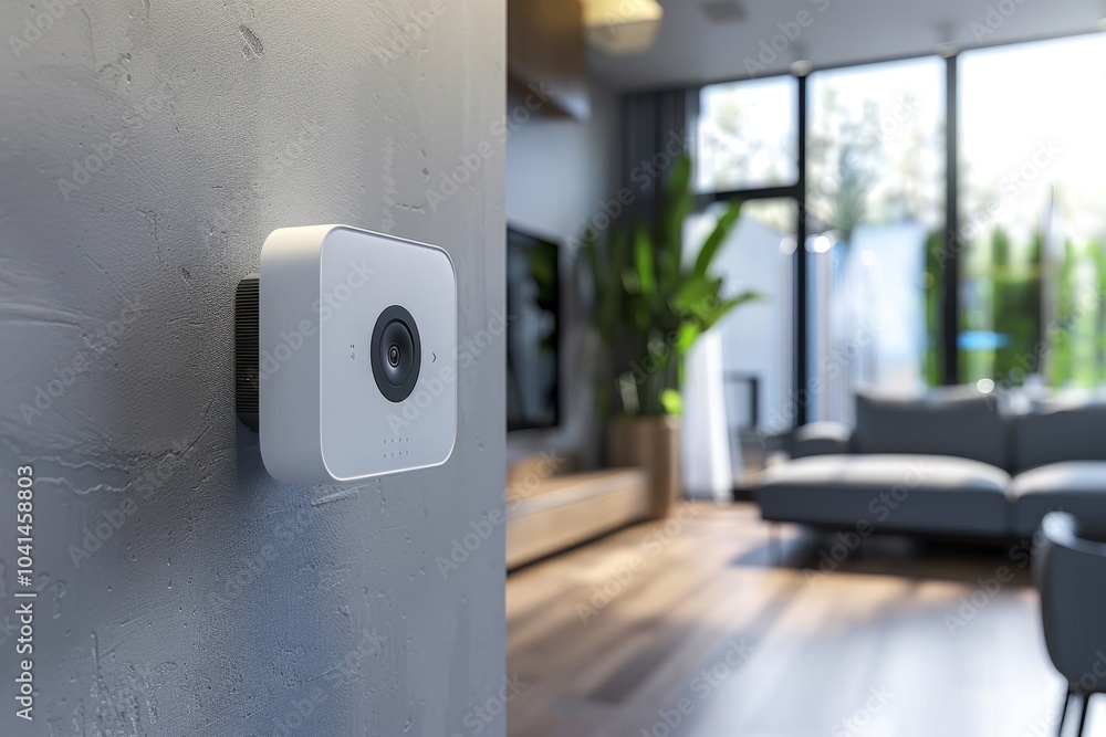 Poster smart home security system with iot cameras, door sensors, and motion detectors, providing real-time