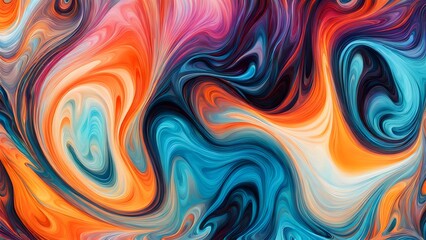 Obraz premium Immersive Abstract Fluid Art Featuring a Beautifully Chaotic Mix of Swirling Colors, Blending Fiery Reds, Cool Blues, and Bright Oranges into a Stunn (13)