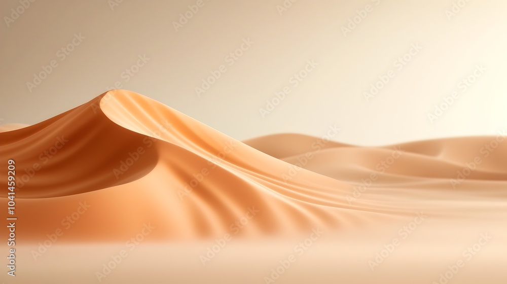 Poster subtle and serene 3d rendered desert landscape featuring a soft beige sand dune texture with smooth 