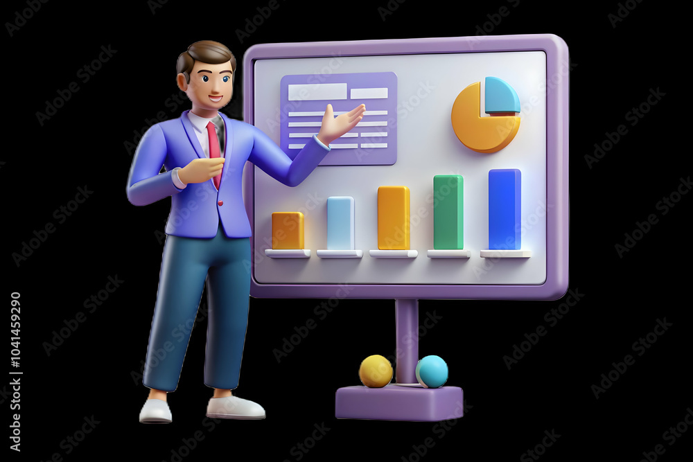 Poster glossy image of professional presenting holographic marketing data on large screen with ample copy s