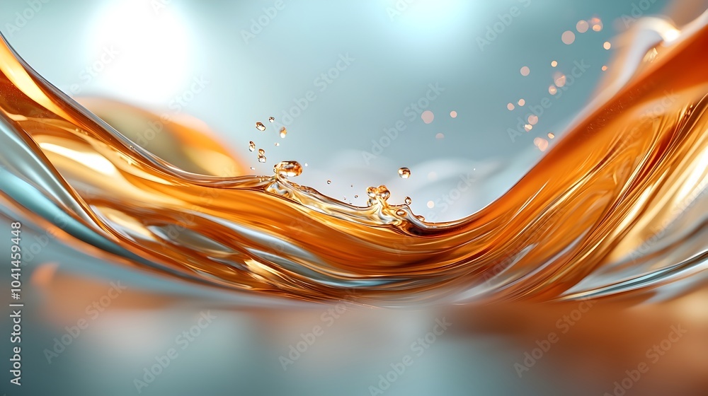 Poster stunning 3d rendered image of a luxurious flowing and glossy metallic gold texture with deep reflect