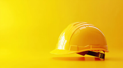 Fototapeta premium Yellow construction helmet. Yellow background. Copy space. Technical mockup. Generative AI