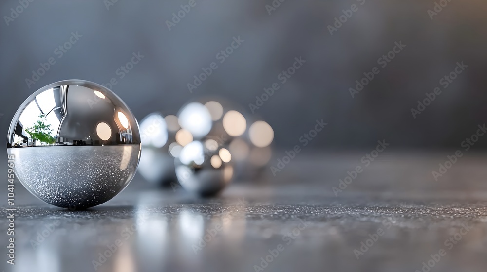 Poster stunning 3d chrome spheres reflecting on a sleek glossy black surface creating a dynamic and futuris