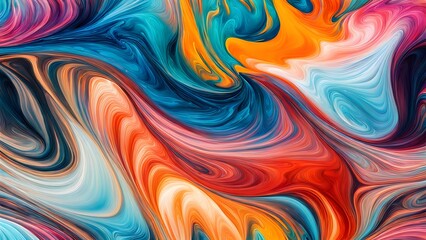Fototapeta premium Immersive Abstract Fluid Art Featuring a Beautifully Chaotic Mix of Swirling Colors, Blending Fiery Reds, Cool Blues, and Bright Oranges into a Stunn (21)