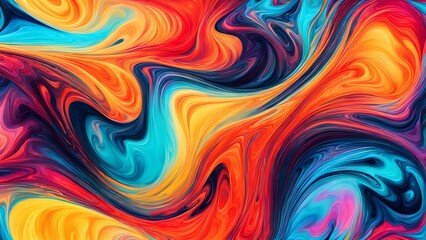 Obraz premium Immersive Abstract Fluid Art Featuring a Beautifully Chaotic Mix of Swirling Colors, Blending Fiery Reds, Cool Blues, and Bright Oranges into a Stunn (23)