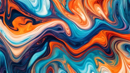 Fototapeta premium Immersive Abstract Fluid Art Featuring a Beautifully Chaotic Mix of Swirling Colors, Blending Fiery Reds, Cool Blues, and Bright Oranges into a Stunn (27)