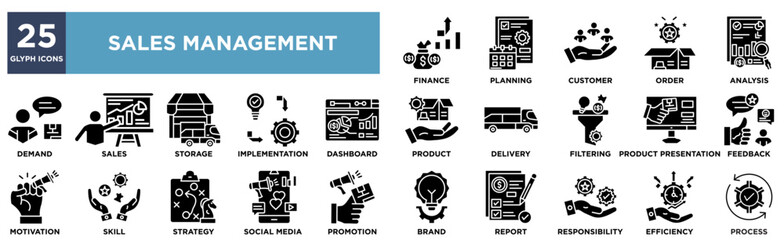 sales management icon collection set.Containing design 
finance,planning,customer,order,analysis