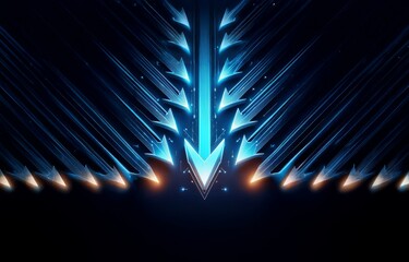 Abstract background with glowing blue arrows pointing down on a dark blue background.