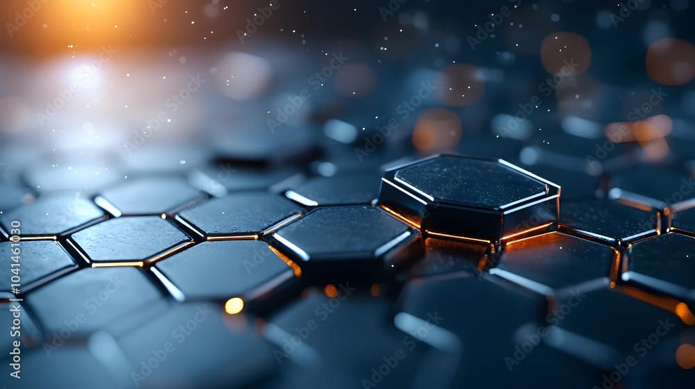 Poster futuristic 3d metallic hexagon tiles with matte and gloss contrast for a sleek high tech aesthetic e