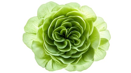 Fototapeta premium Vibrant green cabbage flower with intricate leaf patterns on white background