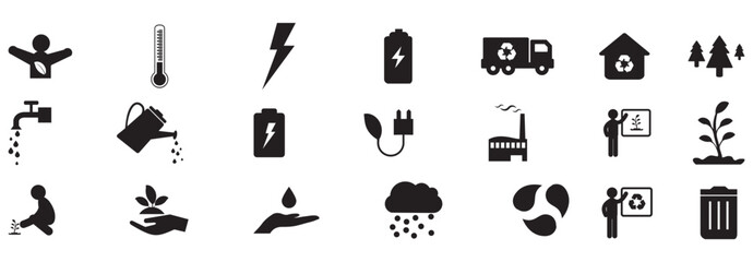 Ecology & energy icons. Thin line icons  ecology, nature, energy. Ecology & plants line icon.