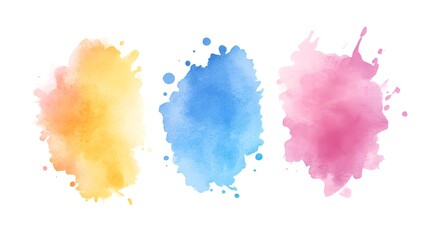 Obraz premium Set of vivid watercolor splash hand drawn pastel colorful painting brush elements minimal design, Generative AI