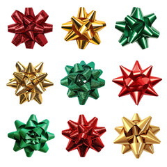 PNG Christmas gift ribbon bow design element set, transparent background