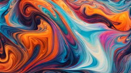 Obraz premium Immersive Abstract Fluid Art Featuring a Beautifully Chaotic Mix of Swirling Colors, Blending Fiery Reds, Cool Blues, and Bright Oranges into a Stunn (43)