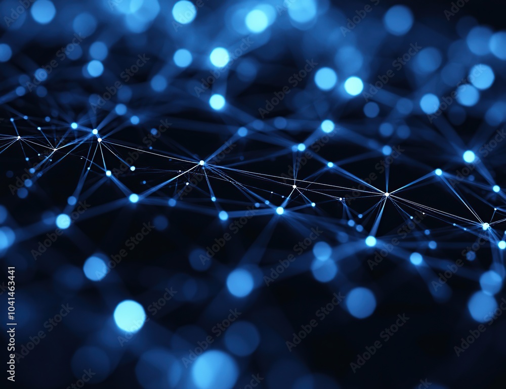 Poster abstract blue network background with connected dots.