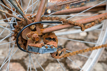 Rusted and dirty bike handlebar, old abandoned bikes