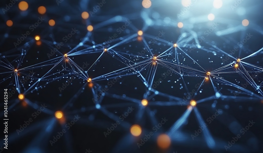 Poster abstract digital network connection with glowing nodes.