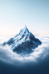 Majestic snowy mountain peak rising above the clouds