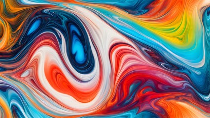 Fototapeta premium Immersive Abstract Fluid Art Featuring a Beautifully Chaotic Mix of Swirling Colors, Blending Fiery Reds, Cool Blues, and Bright Oranges into a Stunn (73)