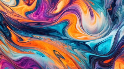 Fototapeta premium Immersive Abstract Fluid Art Featuring a Beautifully Chaotic Mix of Swirling Colors, Blending Fiery Reds, Cool Blues, and Bright Oranges into a Stunn (78)