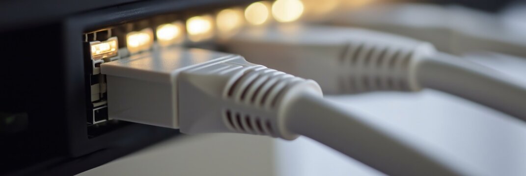 Three white cables are connected to a black box. The cables are connected to the box in a neat and organized manner, indicating that they are likely used for a computer or other electronic device