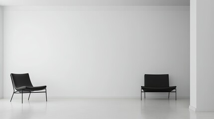 Minimalist living room with sleek furniture and modern design, no people, room for copy text