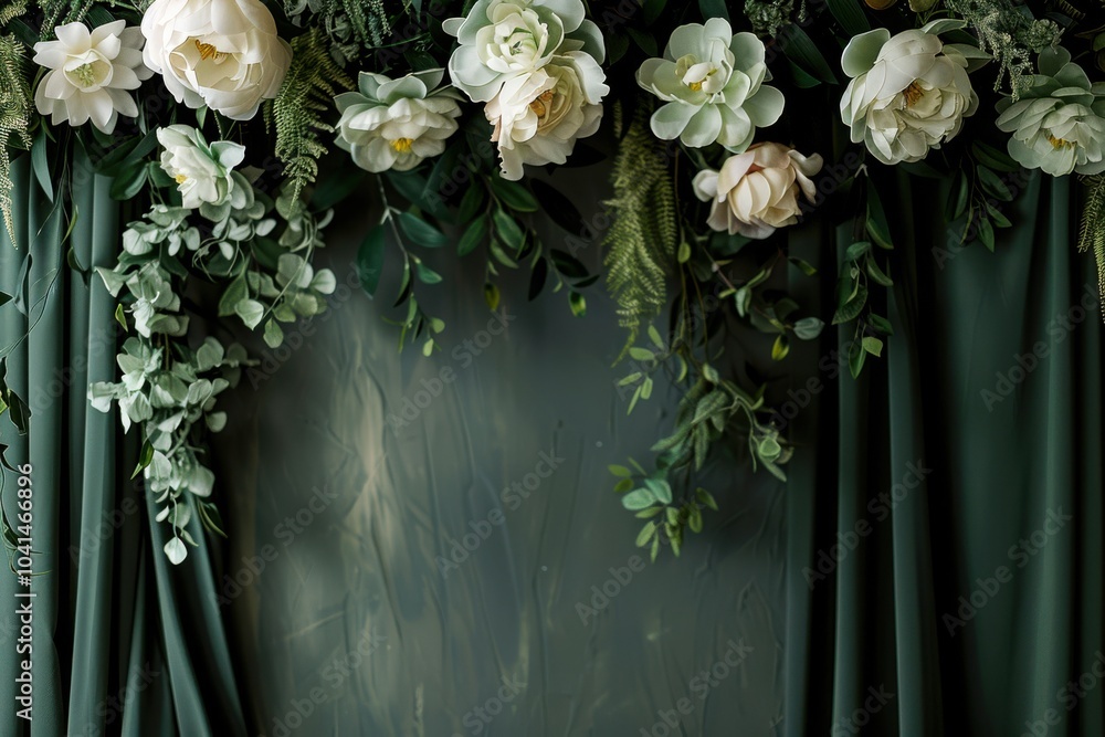 Poster urban minimalist style muted olive studio backdrop with a matte finish, dark green curtains with mod