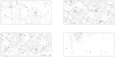 Set of dark panoramic background textures. Collection of wide textures with peeling paint, cracks, scratches, noise and grain. Faded rough surfaces of