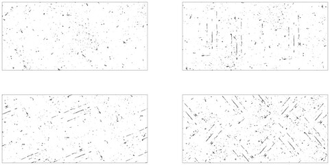 Set of dark panoramic background textures. Collection of wide textures with peeling paint, cracks, scratches, noise and grain. Faded rough surfaces of