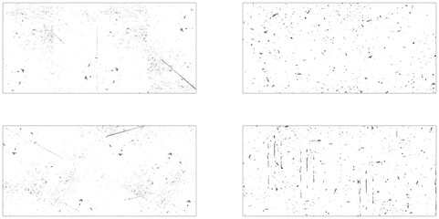 Set of dark panoramic background textures. Collection of wide textures with peeling paint, cracks, scratches, noise and grain. Faded rough surfaces of