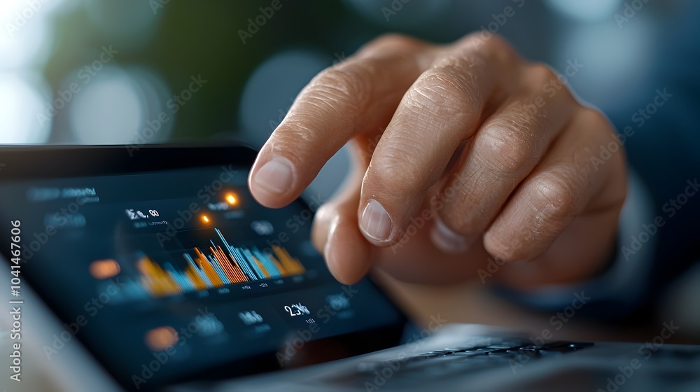 Poster futuristic 3d rendered business intelligence dashboard with abstract technology graphics offering in
