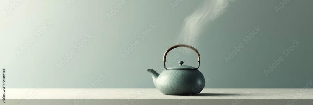 Poster a tea kettle emits delicate steam against a soft, muted background, capturing a moment of warmth and