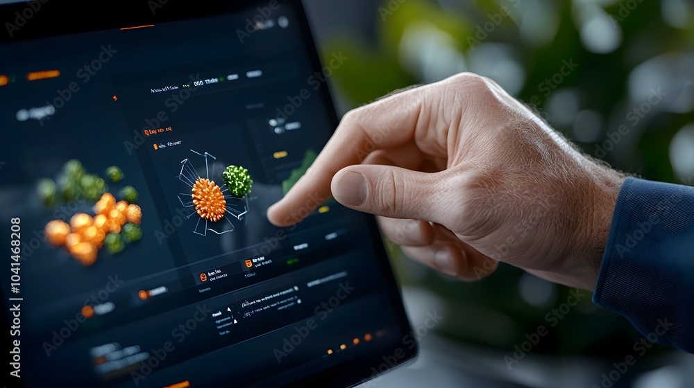Aufkleber cutting edge business intelligence analyst dashboard with virtual 3d data visualization and abstract
