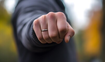 Fototapeta premium Close up of a man's hand wearing a ring, Generative AI