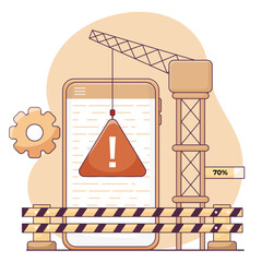 Software Development Concept, Website Under Construction or Maintenance Page Illustration. Isolated on White Background